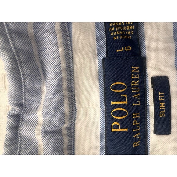 Polo Ralph Lauren Shirt Mens Size L Blue White Striped Flesh Pony Rare Unique - Picture 4 of 11